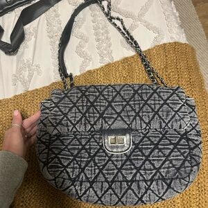 Black Denim Quilted Handbag